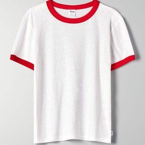 Aritzia TNA Vintage Ringer T-Shirt Size Small White Red NWT